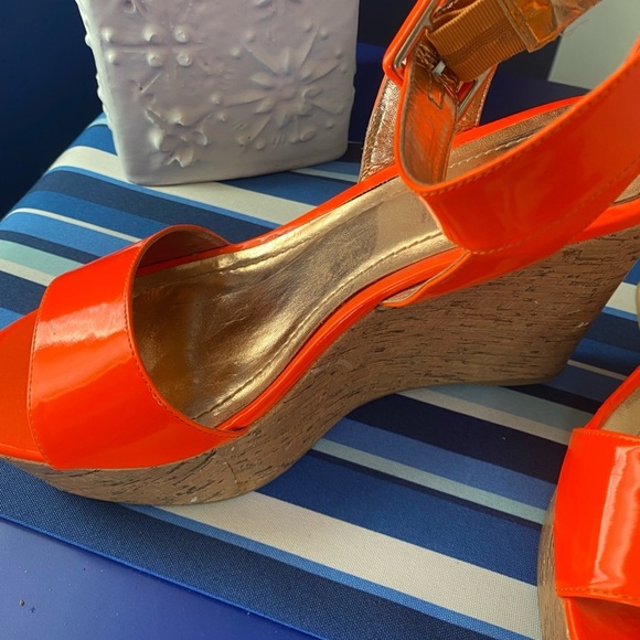 Neon orange cork BCBGENERATION platform wedge heel ankle strap sandals sz 10 - Picture 10 of 15